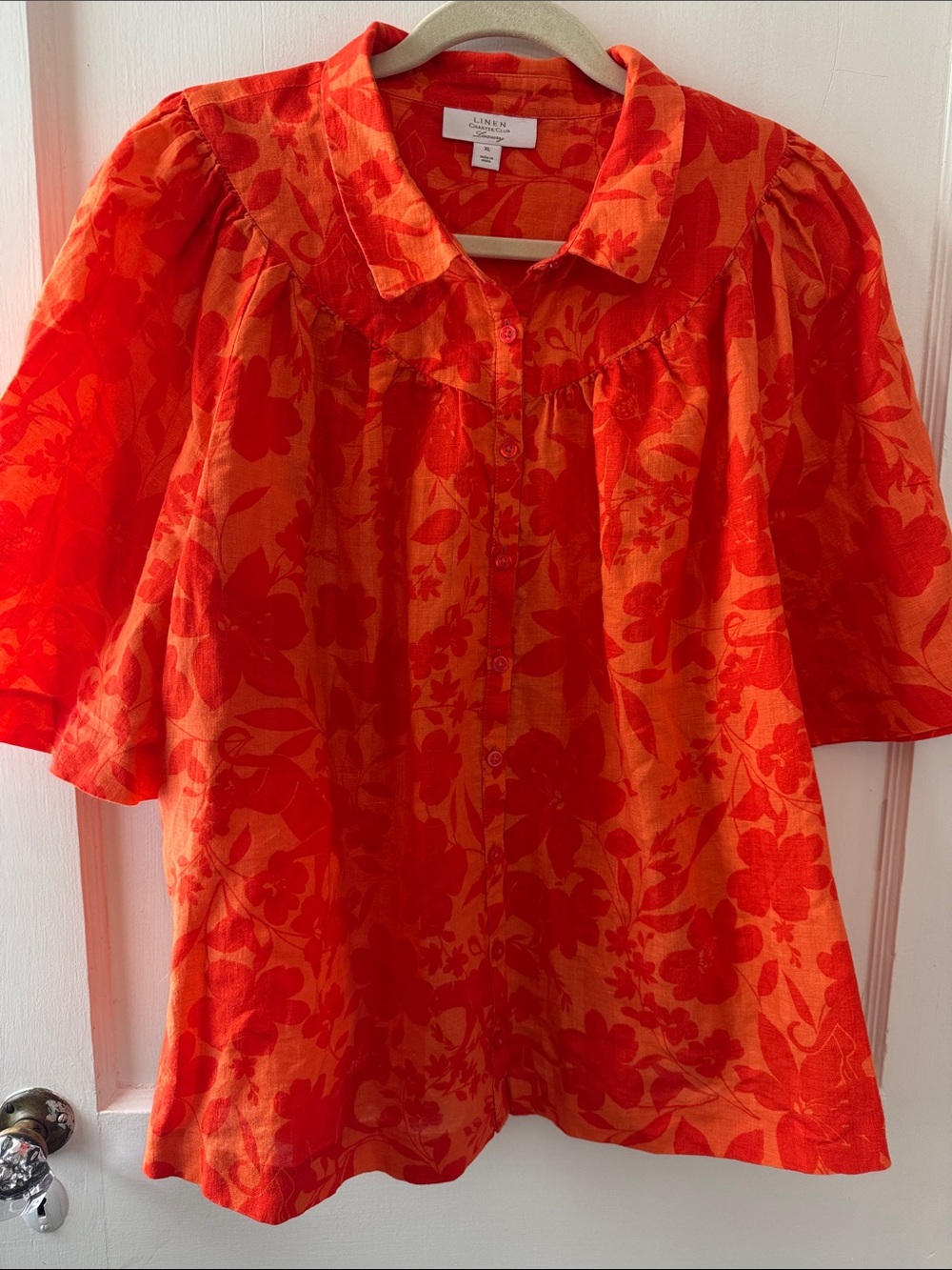 Charter Club Bright Orange Floral Button-Up Top